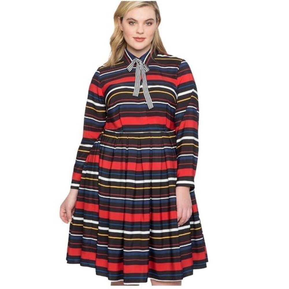 Pleated L/S Dress ‐ MultiColor